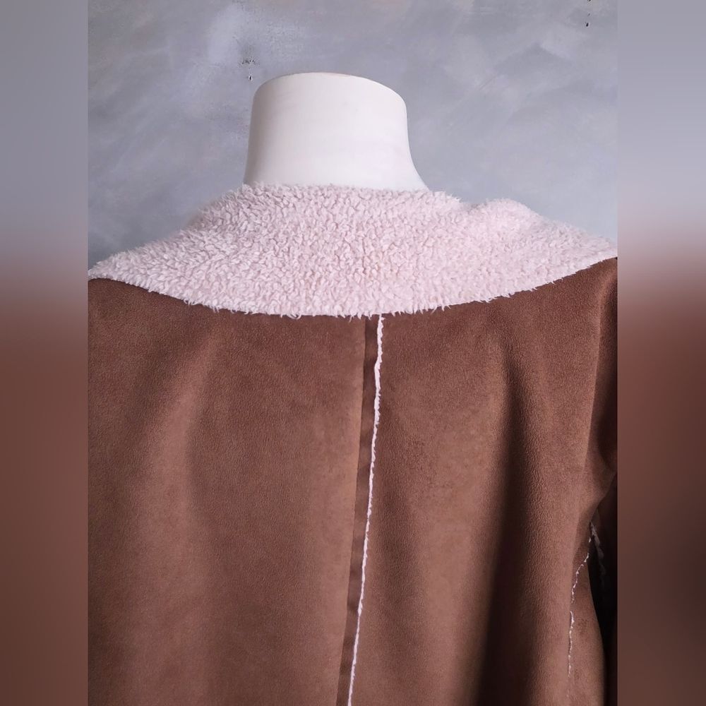 J Jill Jacket Faux Suede Shearling Button Jacket Parka Lightweight Sz XL Brown - Picture 6 of 12